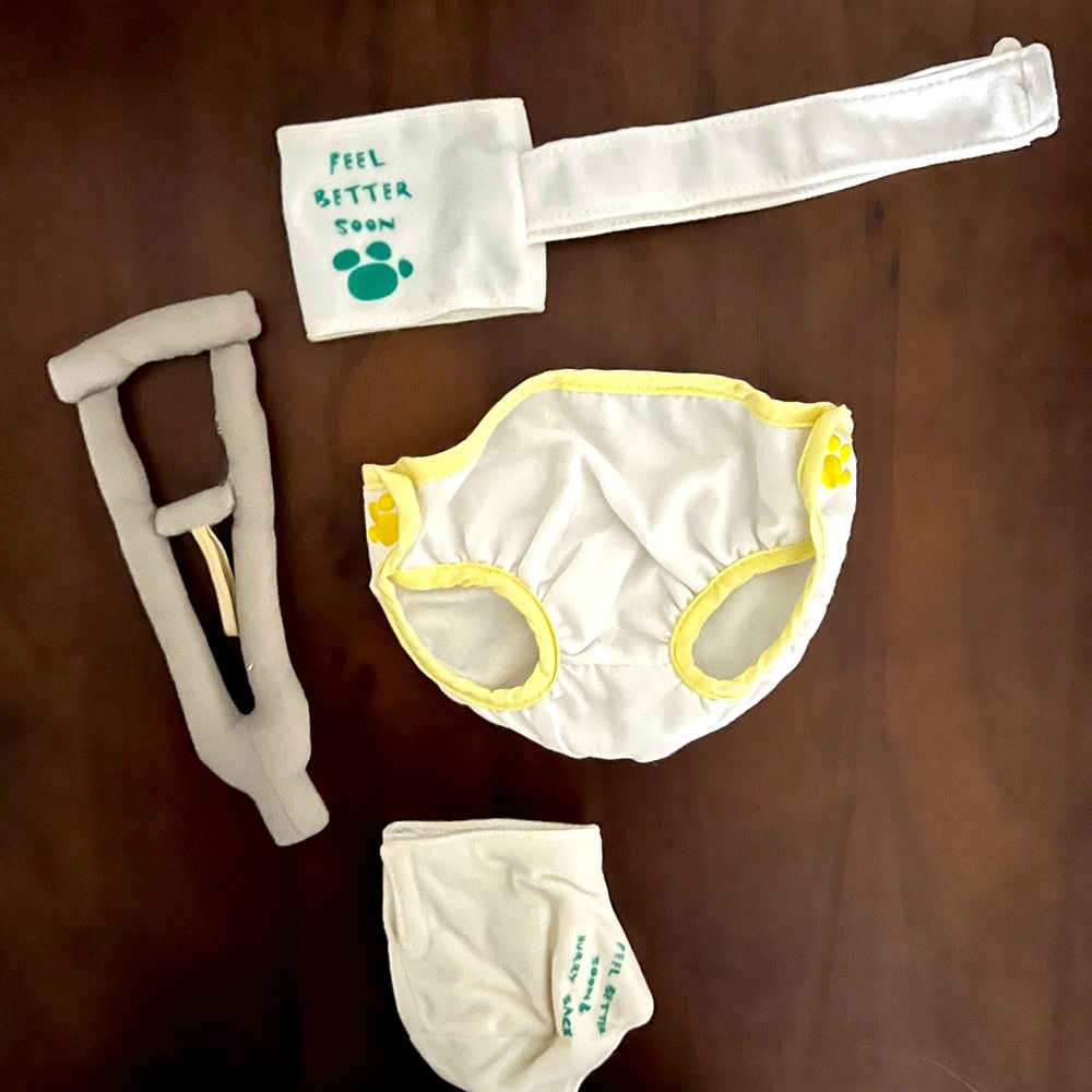 Build a Bear Feel better soon plush crutch, sling, cast and diaper